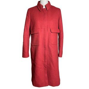 J Crew Wool Coat M Long Trench Burgundy Red Quilted Thinsulate Classic